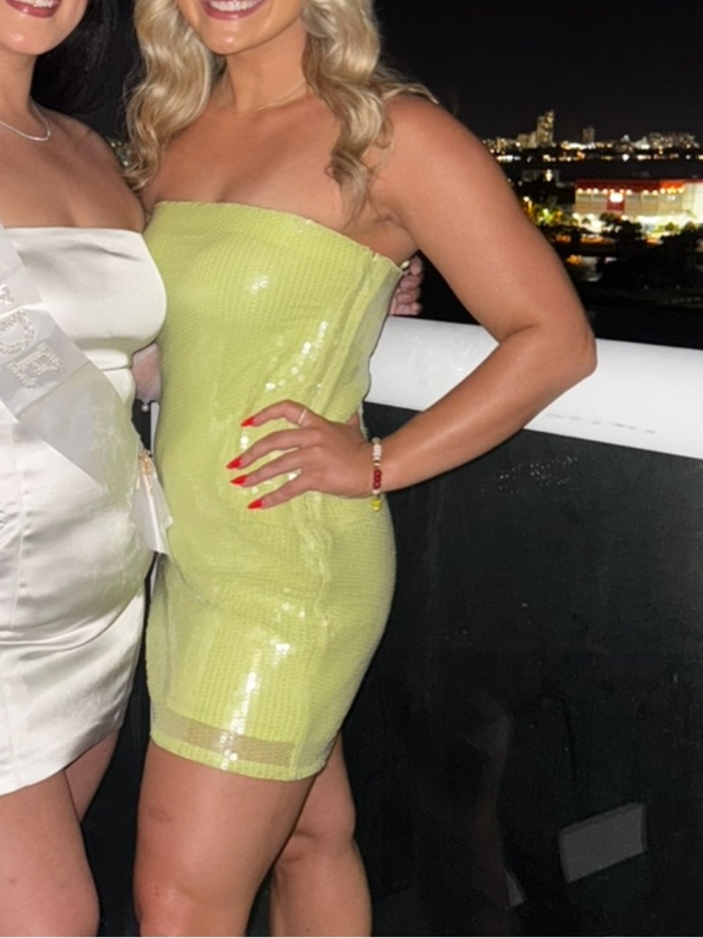 Abercrombie & Fitch Strapless Sequin Mini Dress in Lime